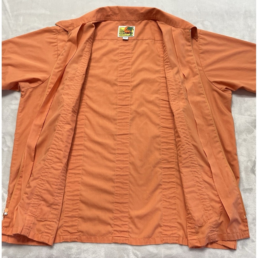 The Genuine Haband Guayabera Shirt Men XL Orange Full Zip Embroidered Vacation - Picture 2 of 14